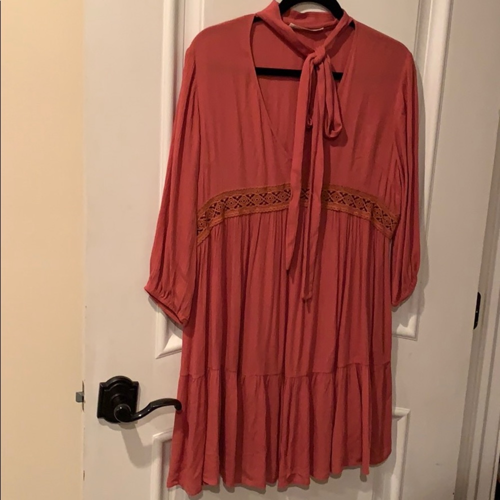 Fall 🍁 love’n persimmon dress. Tie neck